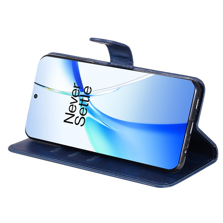 For OnePlus Ace 3V 5G Case Zipper Pocket Calf Texture Leather Folio Wallet Phone Cover - Blue