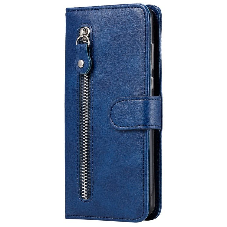 For OnePlus Ace 3V 5G Case Zipper Pocket Calf Texture Leather Folio Wallet Phone Cover - Blue