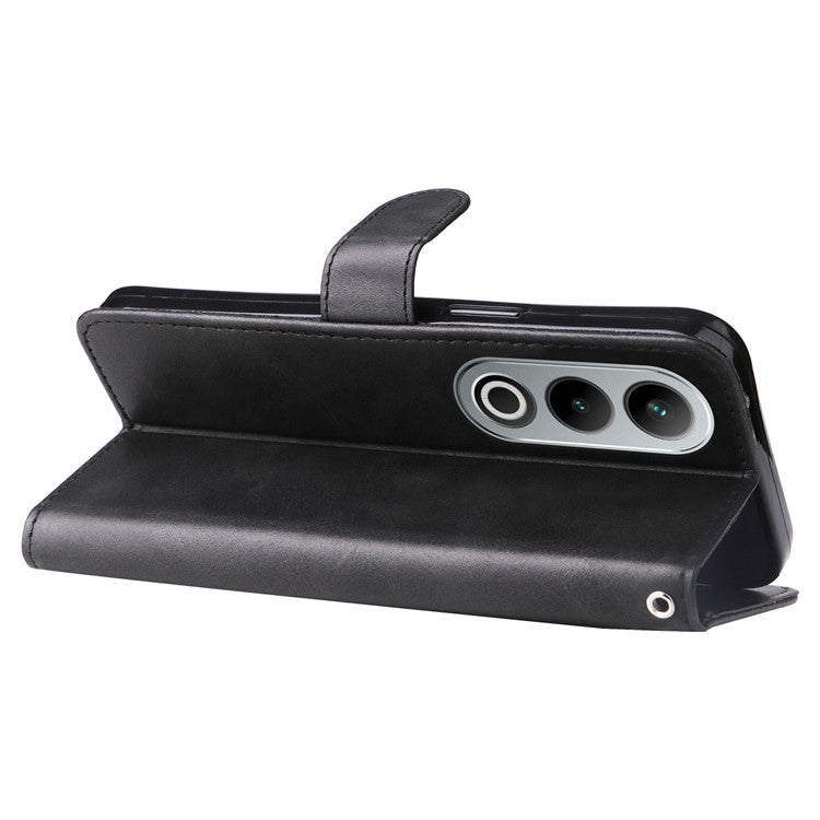 For OnePlus Ace 3V 5G Case Zipper Pocket Calf Texture Leather Folio Wallet Phone Cover - Black