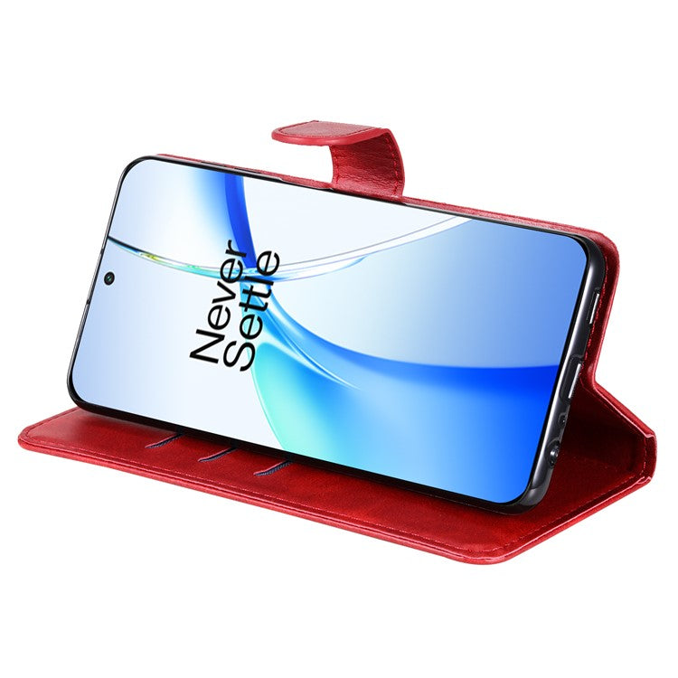 For OnePlus Ace 3V 5G Case Zipper Pocket Calf Texture Leather Folio Wallet Phone Cover - Red