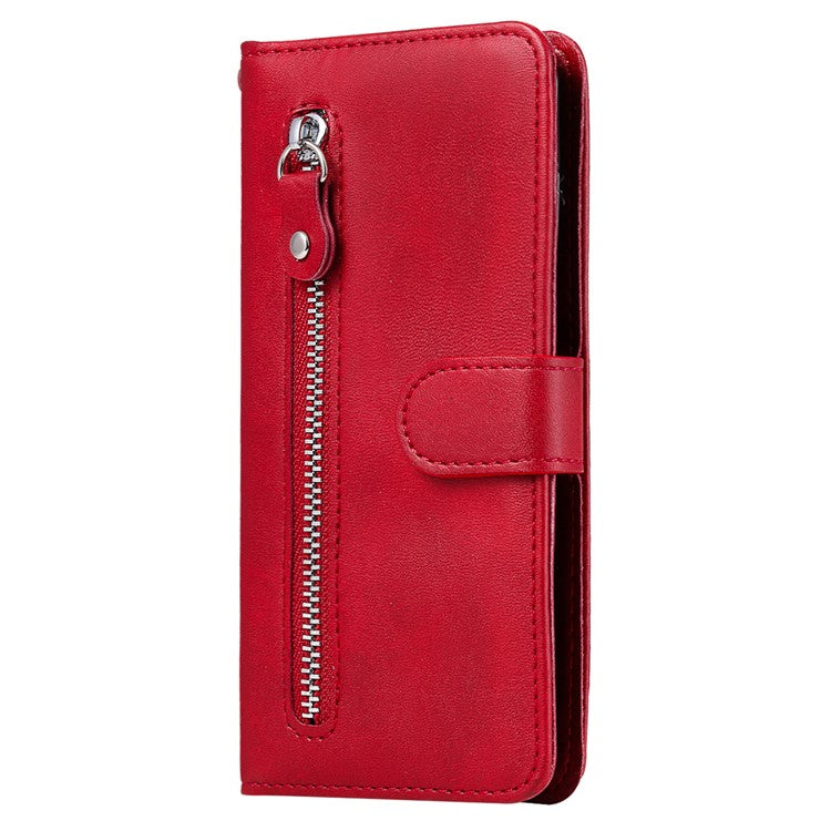 For OnePlus Ace 3V 5G Case Zipper Pocket Calf Texture Leather Folio Wallet Phone Cover - Red