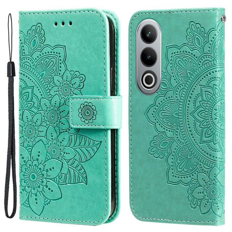 For OnePlus Ace 3V 5G Cell Phone Stand Case Imprinted Flower Pattern Wallet Cover - Green