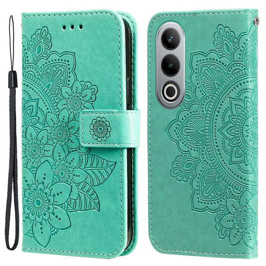 For OnePlus Ace 3V 5G Cell Phone Stand Case Imprinted Flower Pattern Wallet Cover - Green