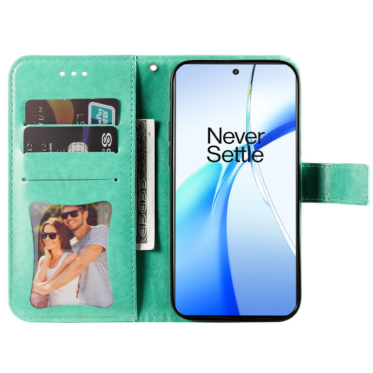 For OnePlus Ace 3V 5G Cell Phone Stand Case Imprinted Flower Pattern Wallet Cover - Green