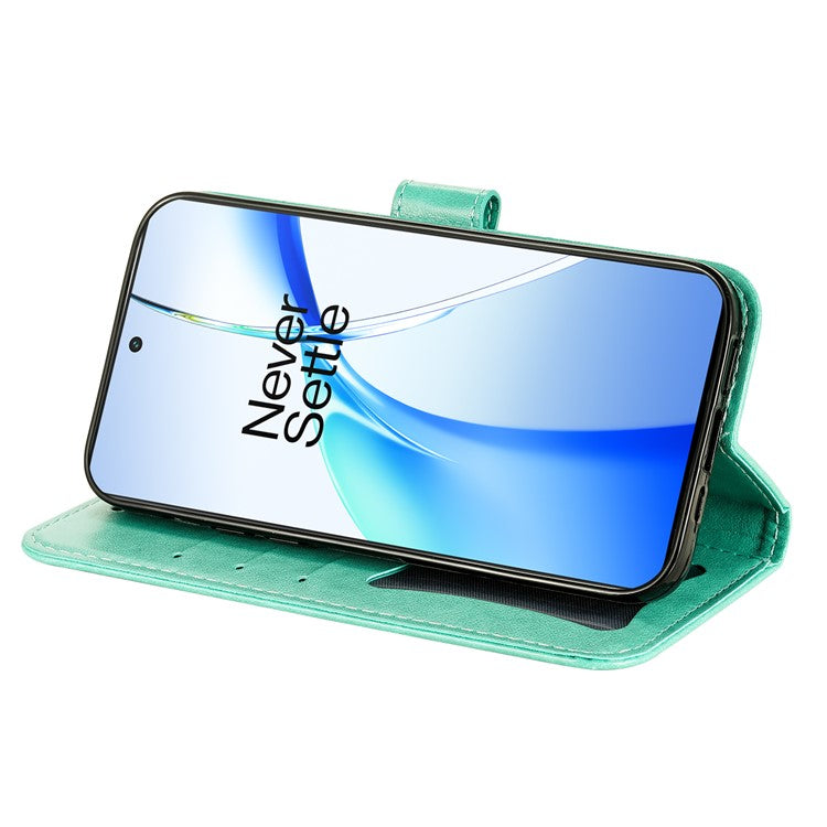 For OnePlus Ace 3V 5G Cell Phone Stand Case Imprinted Flower Pattern Wallet Cover - Green