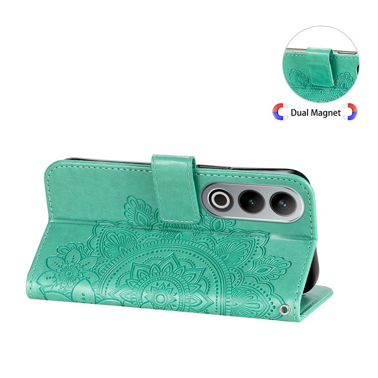 For OnePlus Ace 3V 5G Cell Phone Stand Case Imprinted Flower Pattern Wallet Cover - Green
