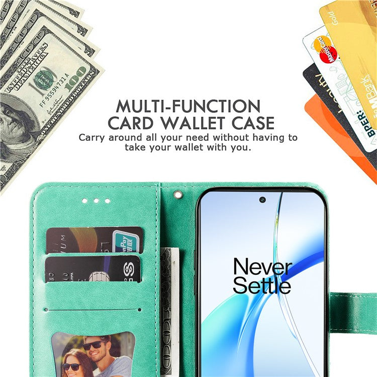 For OnePlus Ace 3V 5G Cell Phone Stand Case Imprinted Flower Pattern Wallet Cover - Green