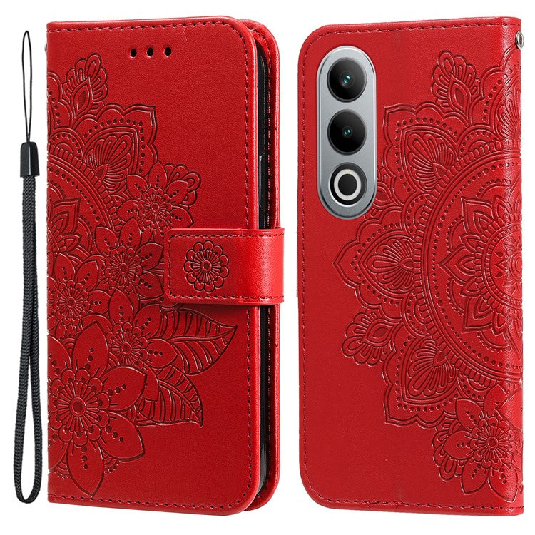 For OnePlus Ace 3V 5G Cell Phone Stand Case Imprinted Flower Pattern Wallet Cover - Red