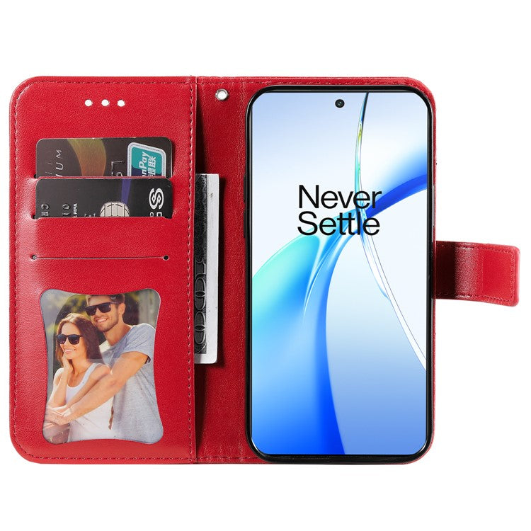 For OnePlus Ace 3V 5G Cell Phone Stand Case Imprinted Flower Pattern Wallet Cover - Red