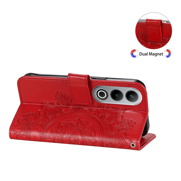 For OnePlus Ace 3V 5G Cell Phone Stand Case Imprinted Flower Pattern Wallet Cover - Red