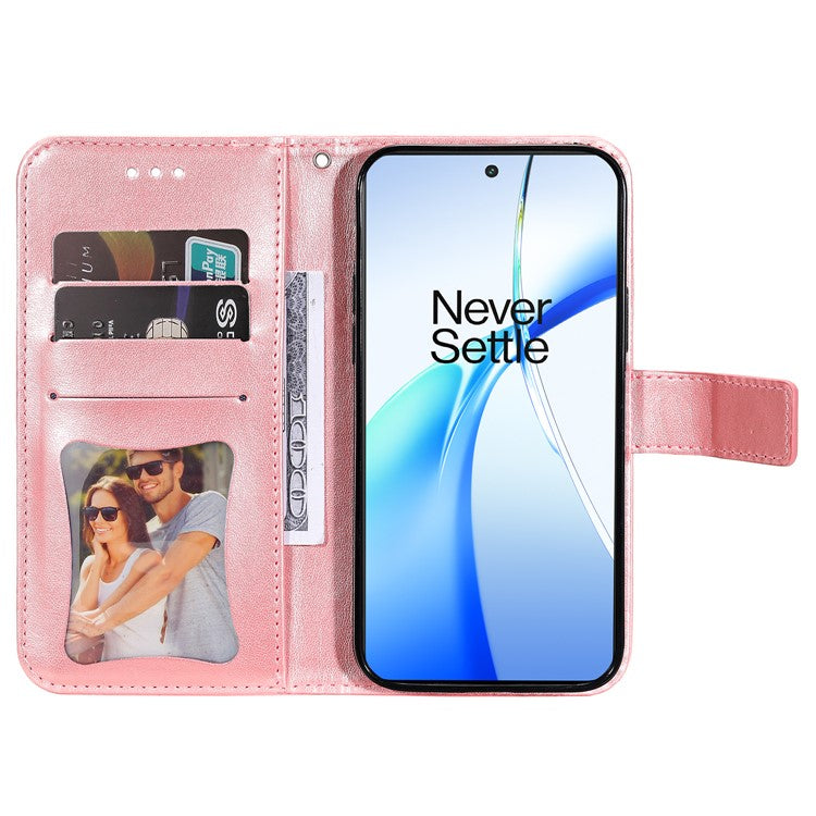 For OnePlus Ace 3V 5G Cell Phone Stand Case Imprinted Flower Pattern Wallet Cover - Pink