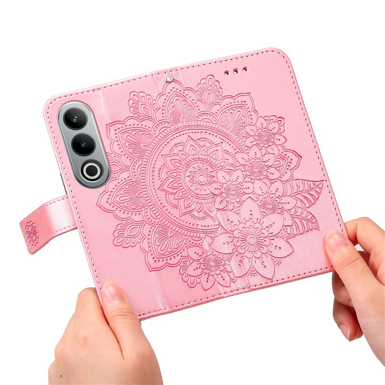 For OnePlus Ace 3V 5G Cell Phone Stand Case Imprinted Flower Pattern Wallet Cover - Pink