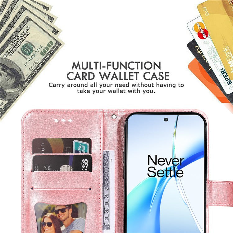 For OnePlus Ace 3V 5G Cell Phone Stand Case Imprinted Flower Pattern Wallet Cover - Pink