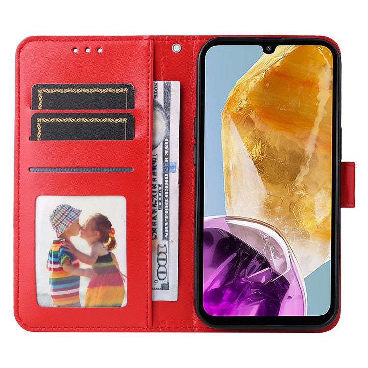 For Samsung Galaxy M15 5G / F15 5G PU Leather Phone Case Imprinted Sunflower Card Holder Stand Phone Cover - Red