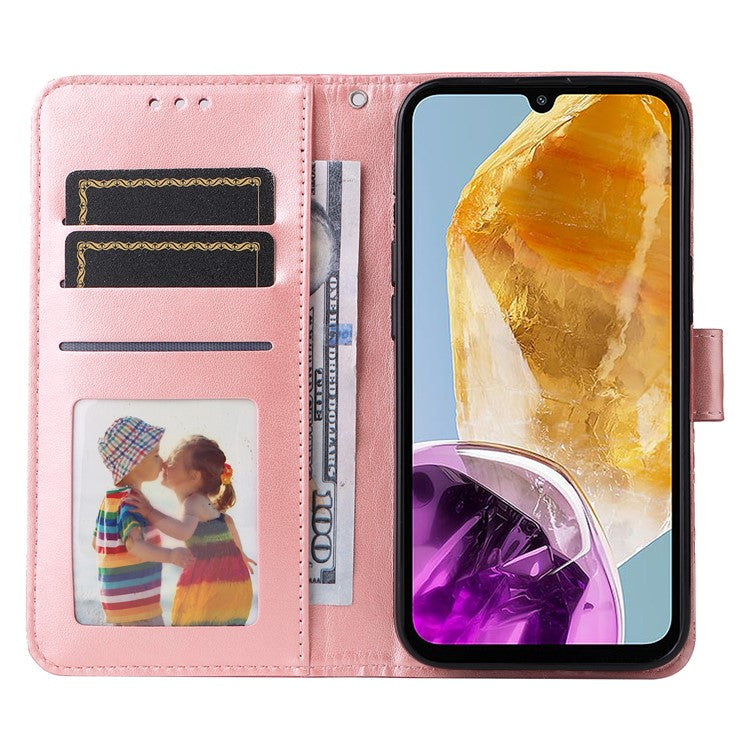 For Samsung Galaxy M15 5G / F15 5G PU Leather Phone Case Imprinted Sunflower Card Holder Stand Phone Cover - Pink