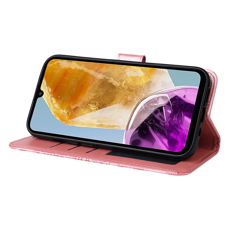 For Samsung Galaxy M15 5G / F15 5G PU Leather Phone Case Imprinted Sunflower Card Holder Stand Phone Cover - Pink