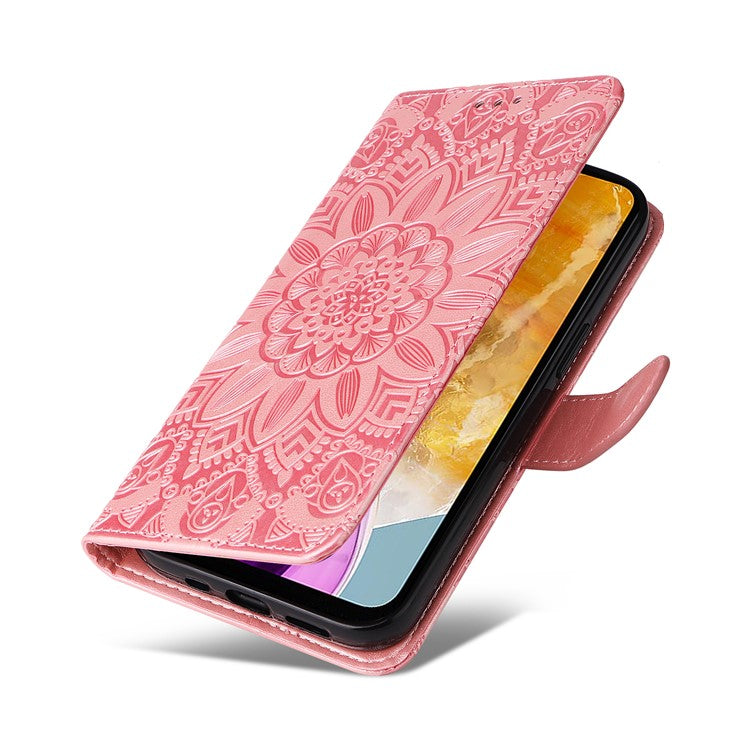 For Samsung Galaxy M15 5G / F15 5G PU Leather Phone Case Imprinted Sunflower Card Holder Stand Phone Cover - Pink