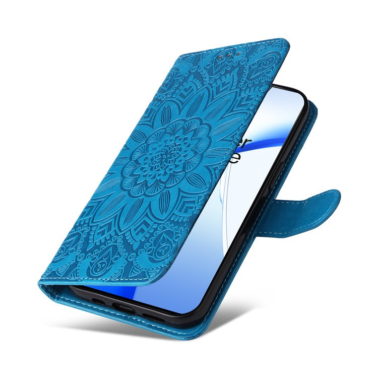 For OnePlus Ace 3V 5G Leather Case Wallet Style Imprinted Sunflower Cell Phone Cover - Blue