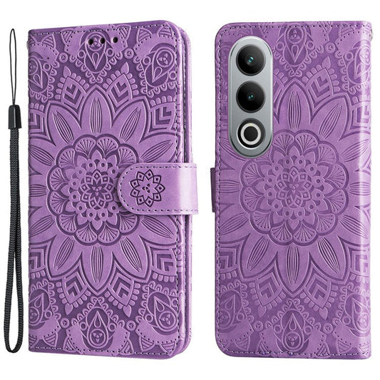 For OnePlus Ace 3V 5G Leather Case Wallet Style Imprinted Sunflower Cell Phone Cover - Purple