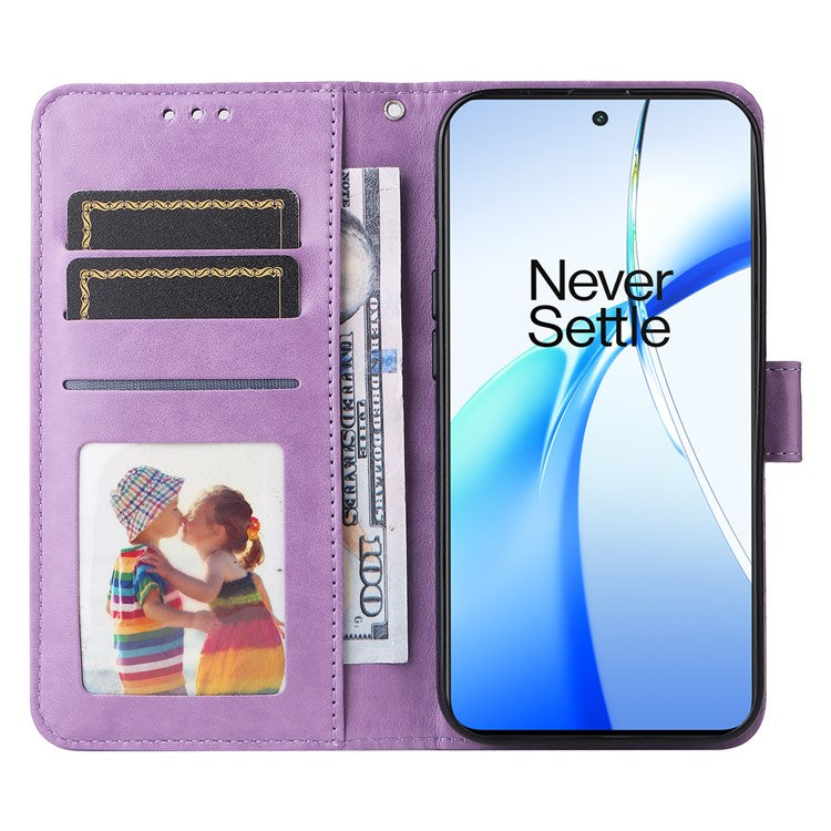 For OnePlus Ace 3V 5G Leather Case Wallet Style Imprinted Sunflower Cell Phone Cover - Purple