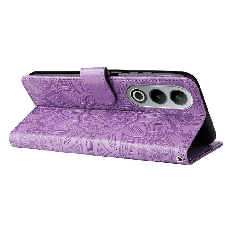 For OnePlus Ace 3V 5G Leather Case Wallet Style Imprinted Sunflower Cell Phone Cover - Purple