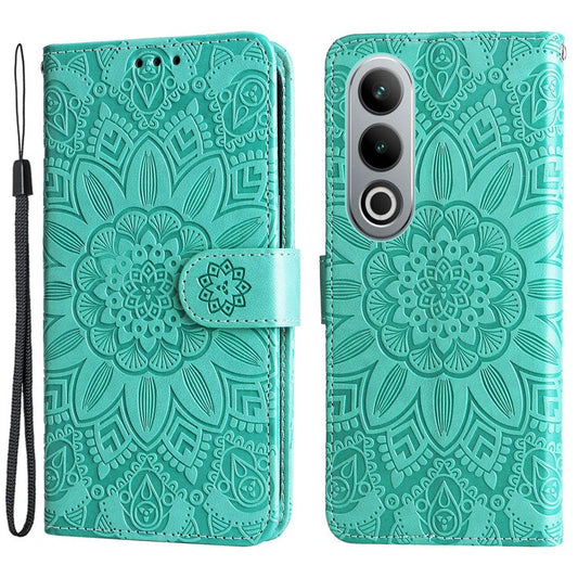 For OnePlus Ace 3V 5G Leather Case Wallet Style Imprinted Sunflower Cell Phone Cover - Green
