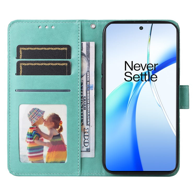 For OnePlus Ace 3V 5G Leather Case Wallet Style Imprinted Sunflower Cell Phone Cover - Green