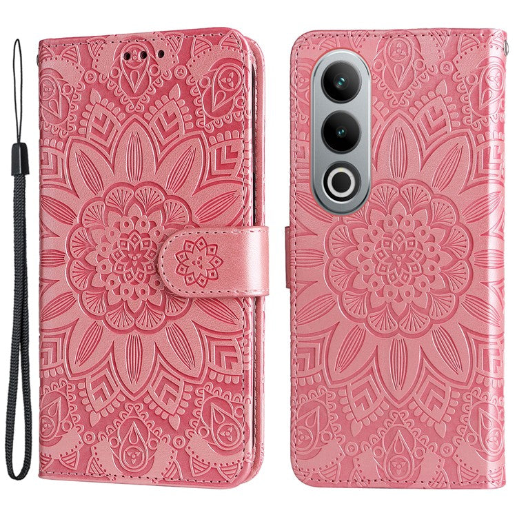 For OnePlus Ace 3V 5G Leather Case Wallet Style Imprinted Sunflower Cell Phone Cover - Pink