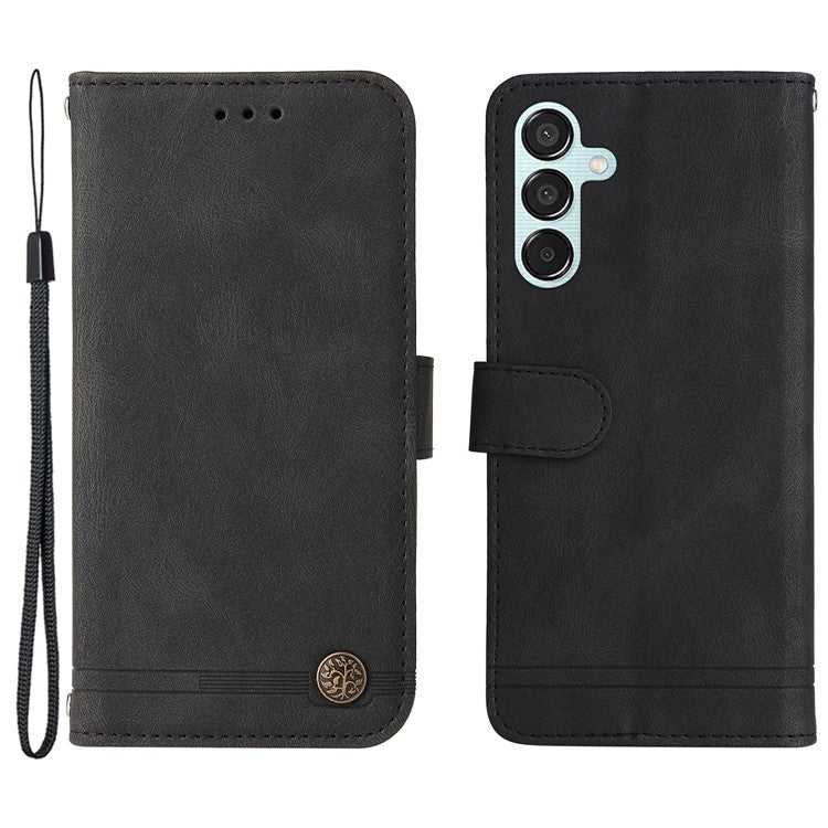 For Samsung Galaxy M15 5G / F15 5G Wallet Case Skin-touch Feel Leather Phone Cover - Black