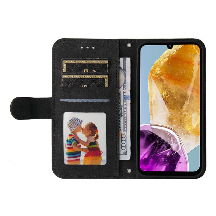For Samsung Galaxy M15 5G / F15 5G Wallet Case Skin-touch Feel Leather Phone Cover - Black
