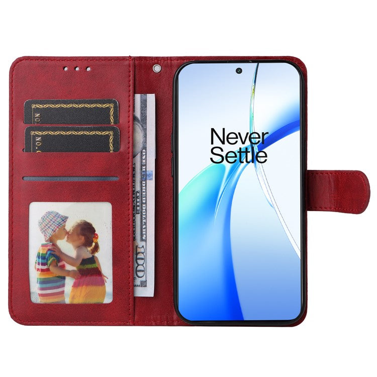 For OnePlus Ace 3V 5G Case PU Leather 3 Card Slots Wallet Calf Texture Phone Cover - Red