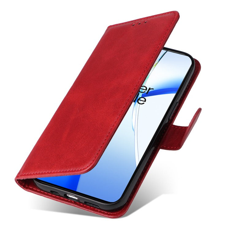 For OnePlus Ace 3V 5G Case PU Leather 3 Card Slots Wallet Calf Texture Phone Cover - Red