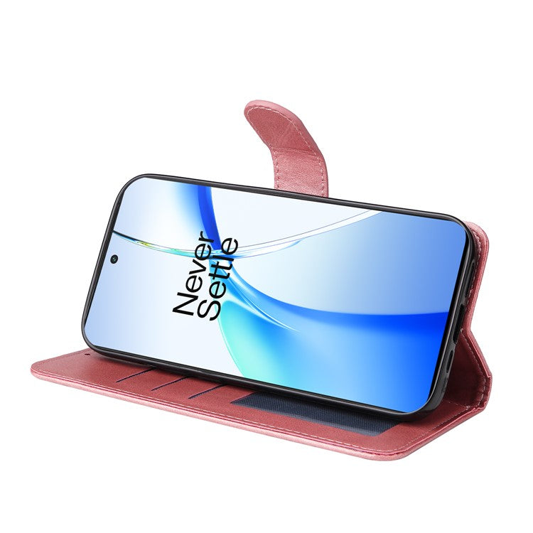 For OnePlus Ace 3V 5G Case PU Leather 3 Card Slots Wallet Calf Texture Phone Cover - Pink