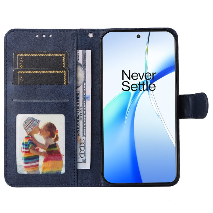 For OnePlus Ace 3V 5G Case PU Leather 3 Card Slots Wallet Calf Texture Phone Cover - Blue
