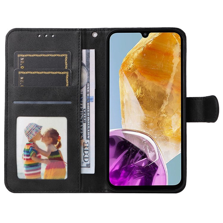 For Samsung Galaxy M15 5G / F15 5G Case PU Leather Phone Cover with Viewing Stand / 3 Card Holder - Black