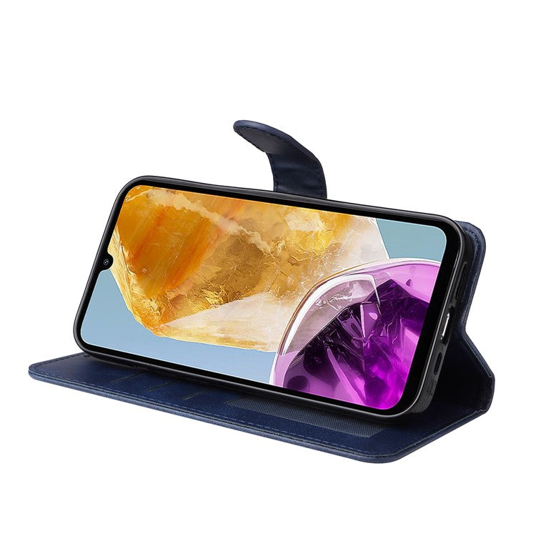 For Samsung Galaxy M15 5G / F15 5G Case PU Leather Phone Cover with Viewing Stand / 3 Card Holder - Black