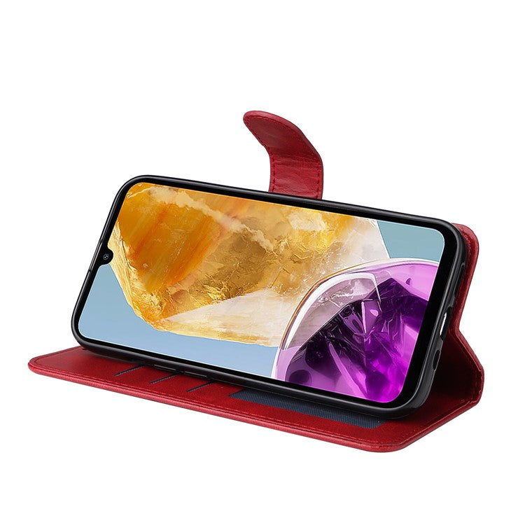 For Samsung Galaxy M15 5G / F15 5G Case PU Leather Phone Cover with Viewing Stand / 3 Card Holder - Red