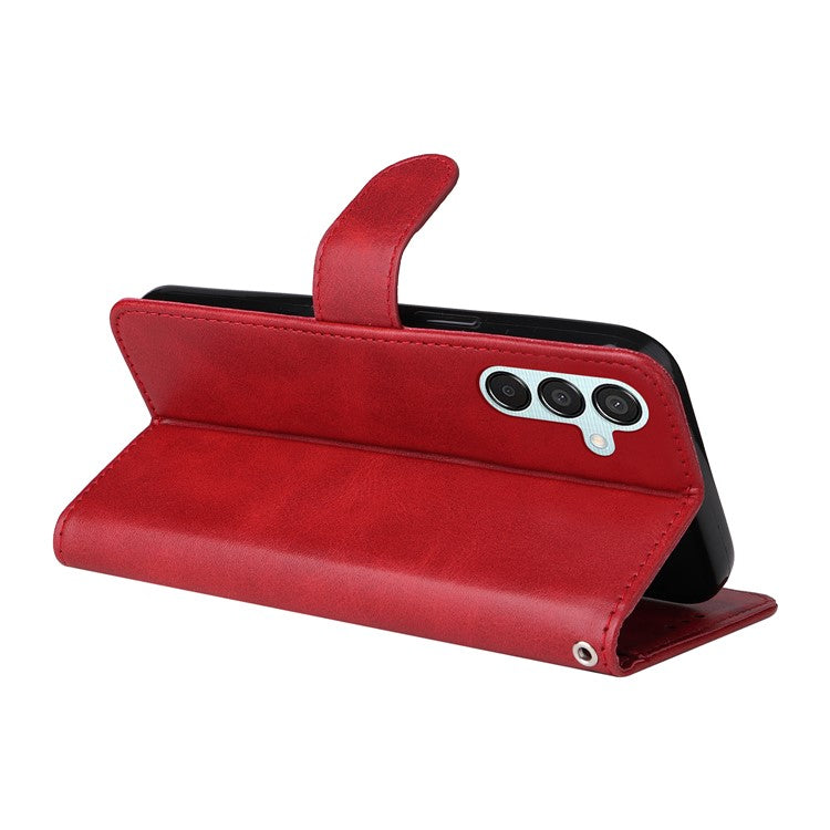 For Samsung Galaxy M15 5G / F15 5G Case PU Leather Phone Cover with Viewing Stand / 3 Card Holder - Red