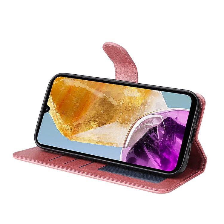 For Samsung Galaxy M15 5G / F15 5G Case PU Leather Phone Cover with Viewing Stand / 3 Card Holder - Pink