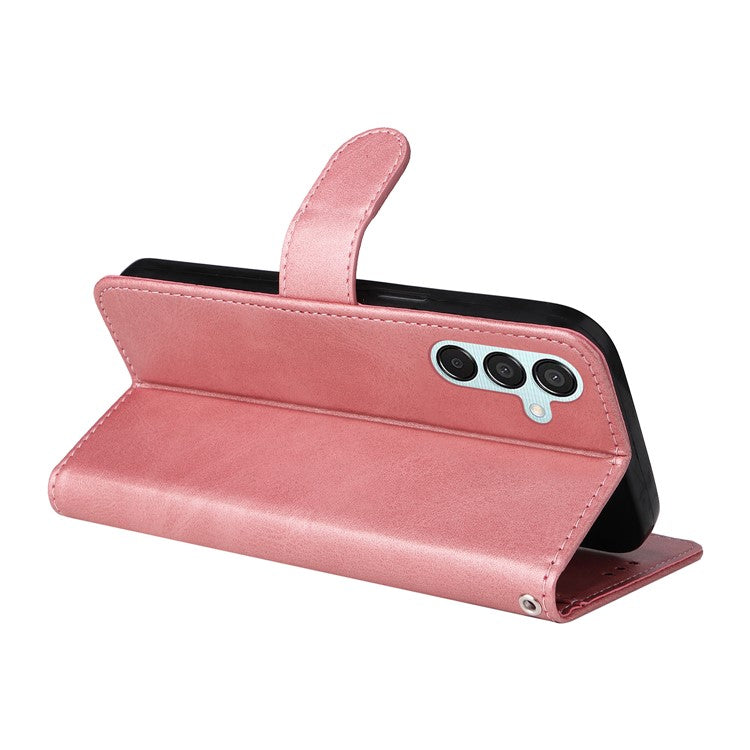For Samsung Galaxy M15 5G / F15 5G Case PU Leather Phone Cover with Viewing Stand / 3 Card Holder - Pink
