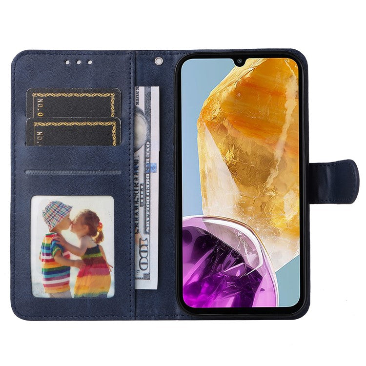 For Samsung Galaxy M15 5G / F15 5G Case PU Leather Phone Cover with Viewing Stand / 3 Card Holder - Blue