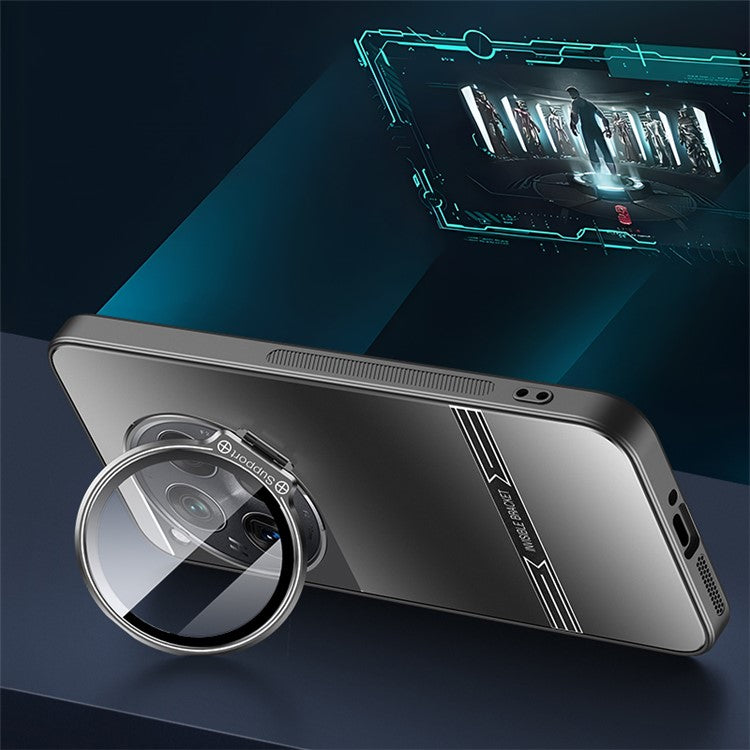 For OnePlus 12 5G Cell Phone Cases Matte PC+TPU Cover with Lens Frame Kickstand - Black