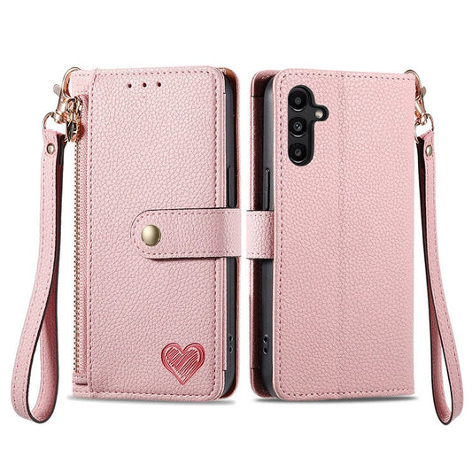For Samsung Galaxy A13 5G Case RFID Blocking Leather Flip Phone Cover with Purse Card Holders - Pink