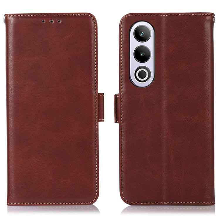 For OnePlus Nord CE4 5G / Oppo K12 Case Crazy Horse Texture Genuine Cow Leather Wallet Phone Cover - Brown