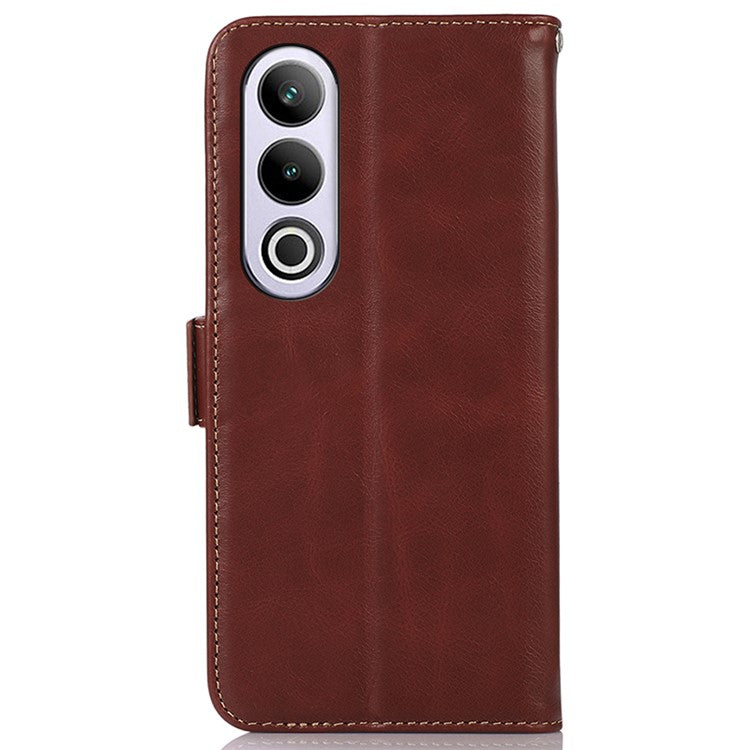 For OnePlus Nord CE4 5G / Oppo K12 Case Crazy Horse Texture Genuine Cow Leather Wallet Phone Cover - Brown