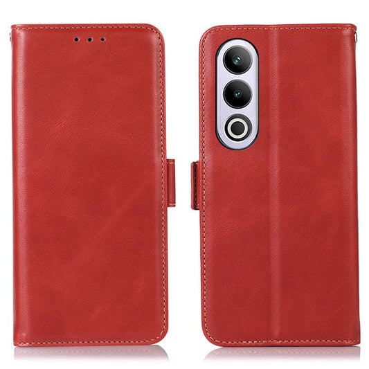 For OnePlus Nord CE4 5G / Oppo K12 Case Crazy Horse Texture Genuine Cow Leather Wallet Phone Cover - Red