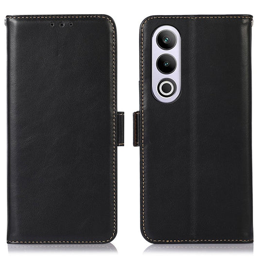 For OnePlus Nord CE4 5G / Oppo K12 Case Crazy Horse Texture Genuine Cow Leather Wallet Phone Cover - Black