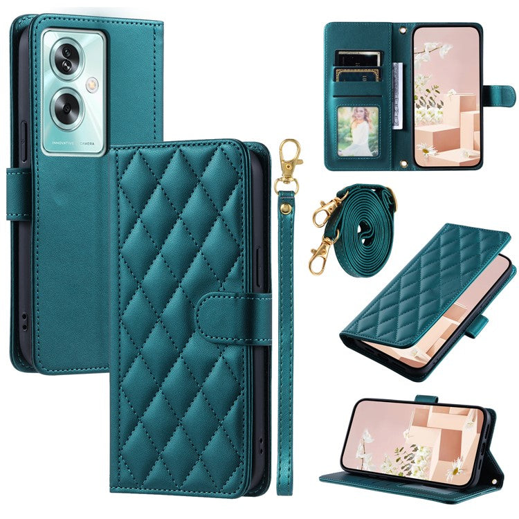 For Oppo A79 5G / A2 5G / OnePlus Nord N30 SE 5G Case Rhombus Grid Leather Crossbody Phone Cover - Green