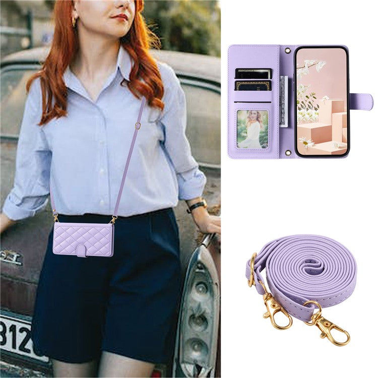 For Oppo A79 5G / A2 5G / OnePlus Nord N30 SE 5G Case Rhombus Grid Leather Crossbody Phone Cover - Purple