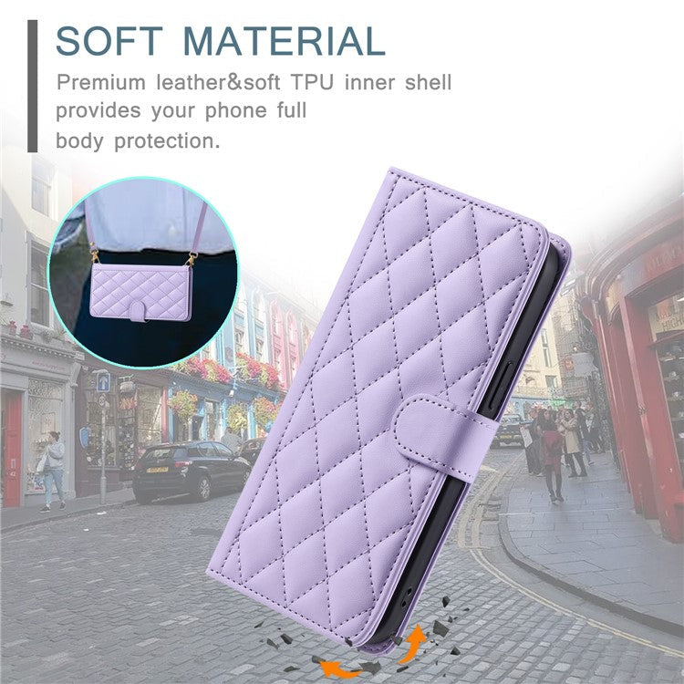 For Oppo A79 5G / A2 5G / OnePlus Nord N30 SE 5G Case Rhombus Grid Leather Crossbody Phone Cover - Purple